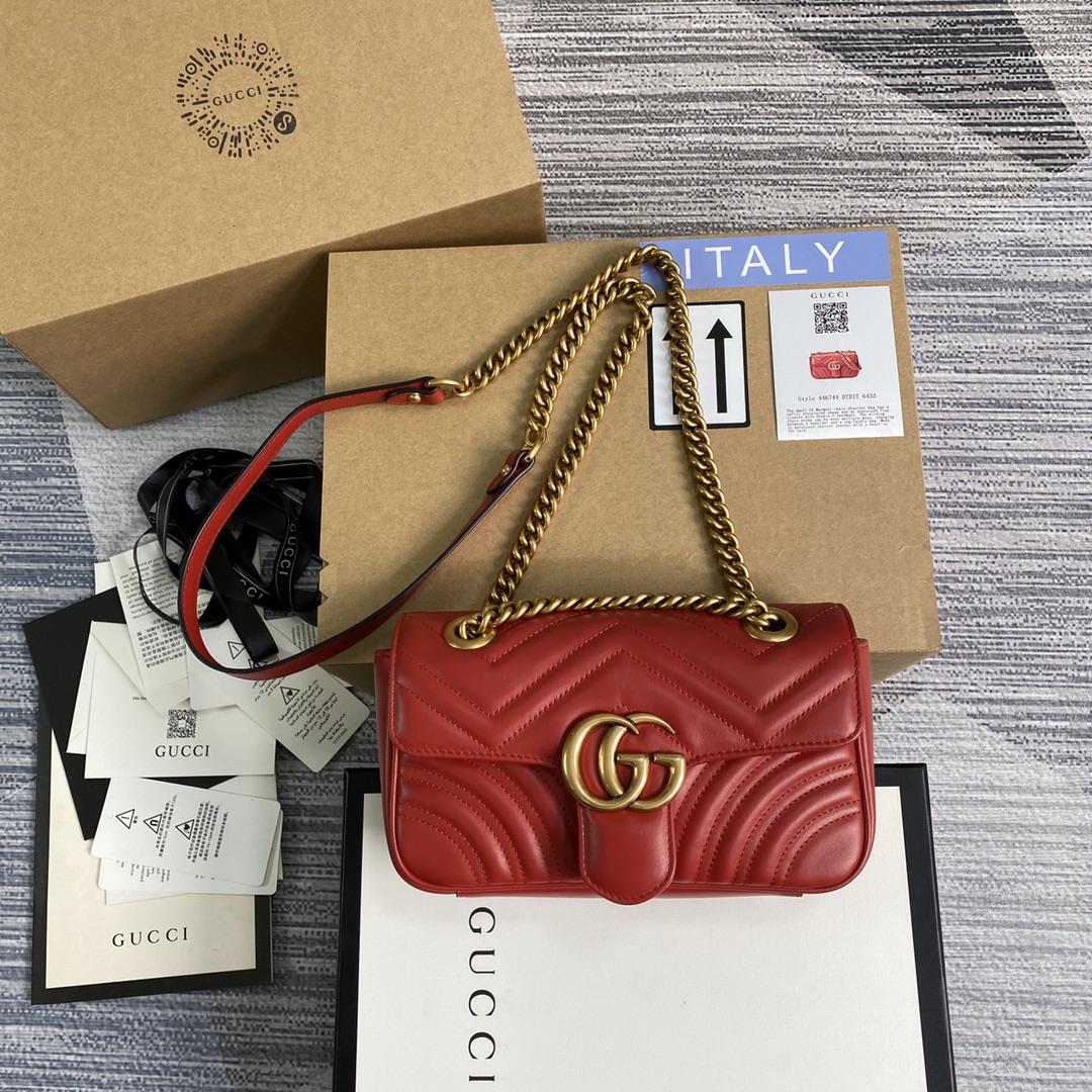 Gucci GG Marmont Matelasse Mini Shoulder Bag 446744 Red